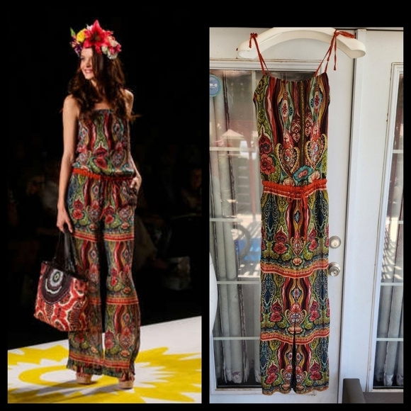 Desigual Green Aztec Print Sleeveless‎ Wide Leg Jumpsuit - Picture 2 of 11